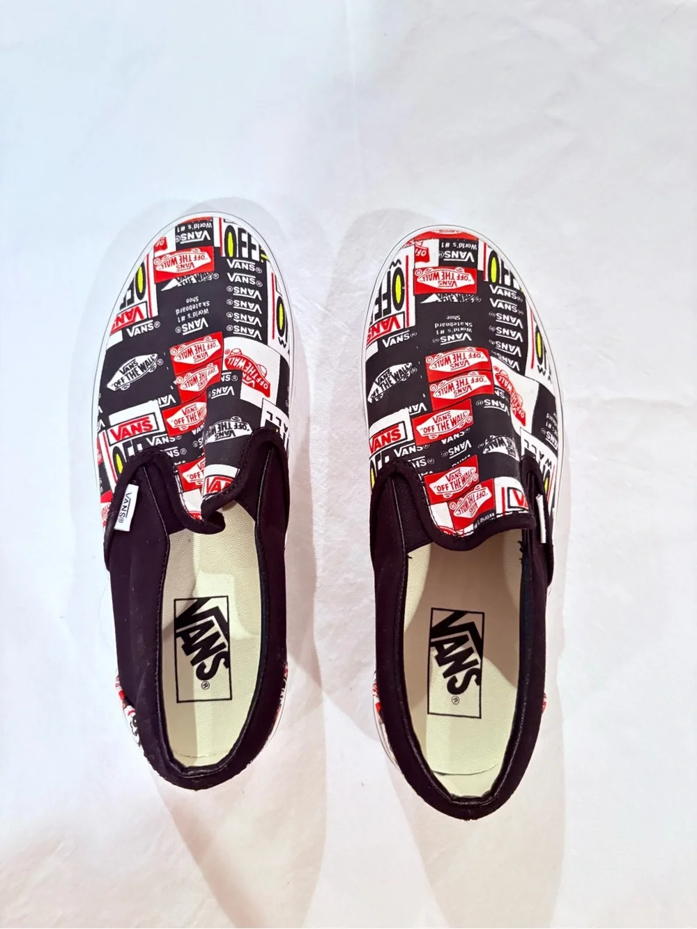 Vans Slip-On Sticker Patch Print in Black, White & Red